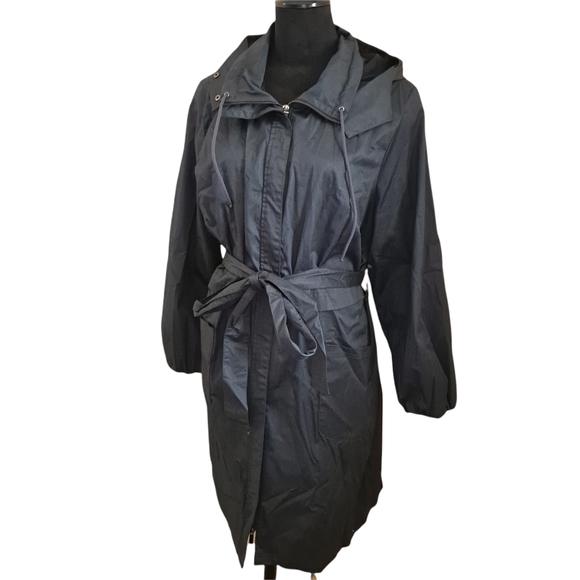 Lane Bryant Jackets & Blazers - Lane Bryant Black Hooded Belted  Mid-length Coat